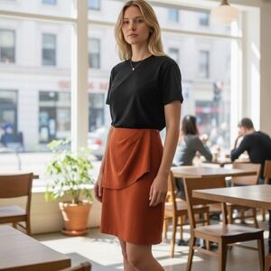 cabi Pencil Skirt Womens Orange Draped Overlay Back Zip Career Business Size 6‎